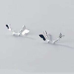 S925 Long Butterflies Stud Earrings-Silver ECZ020 SS077
